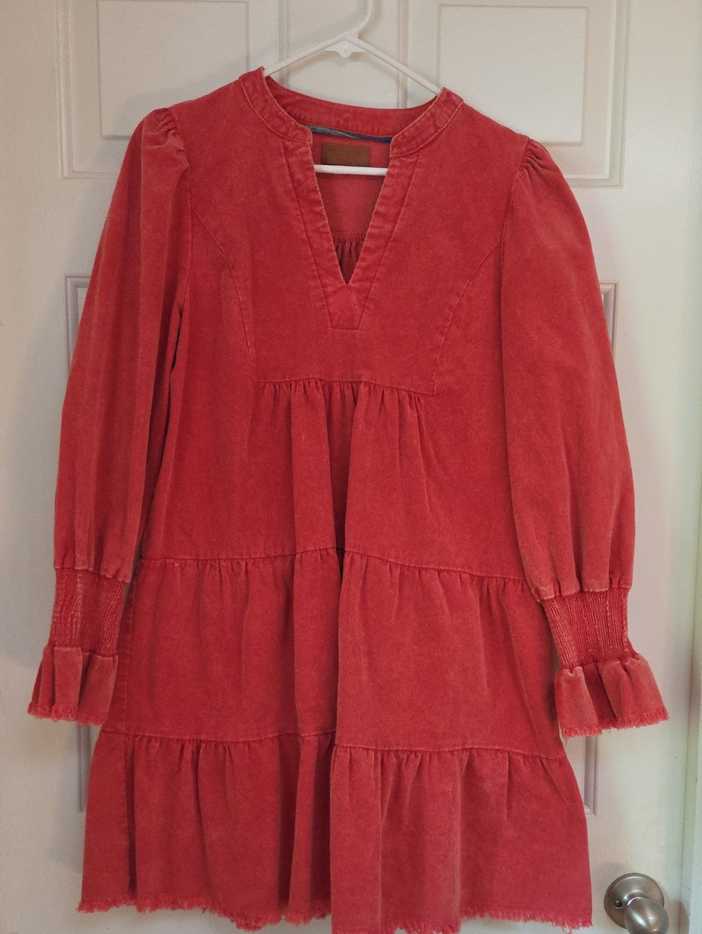 Umgee Coral Red Corduroy Tunic Dress Long Sleeve Sz Small